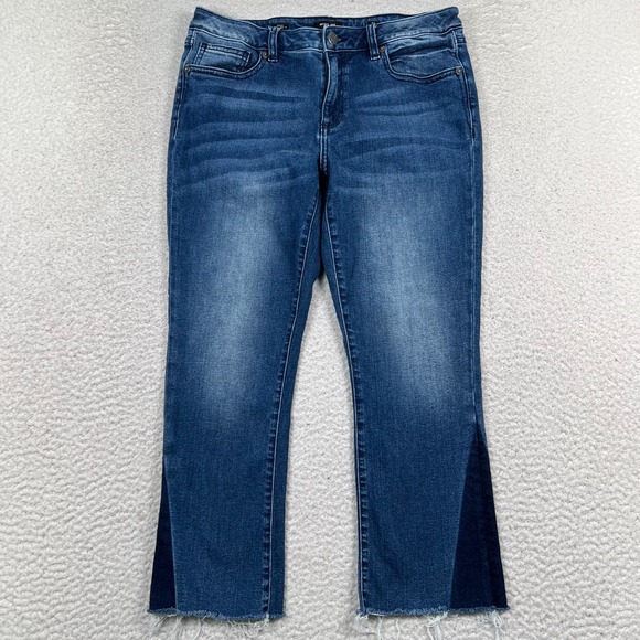 Miss Me Denim - Miss Me Jeans Womens‎ 31 *29 Crop Slim Bootcut Raw Hem Boho Denim Blue Two-Tone